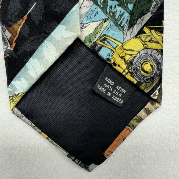 Nicole Miller 1993 Vintage Silk Tie Road Construction Bulldozer Theme Novelty - Picture 3 of 7